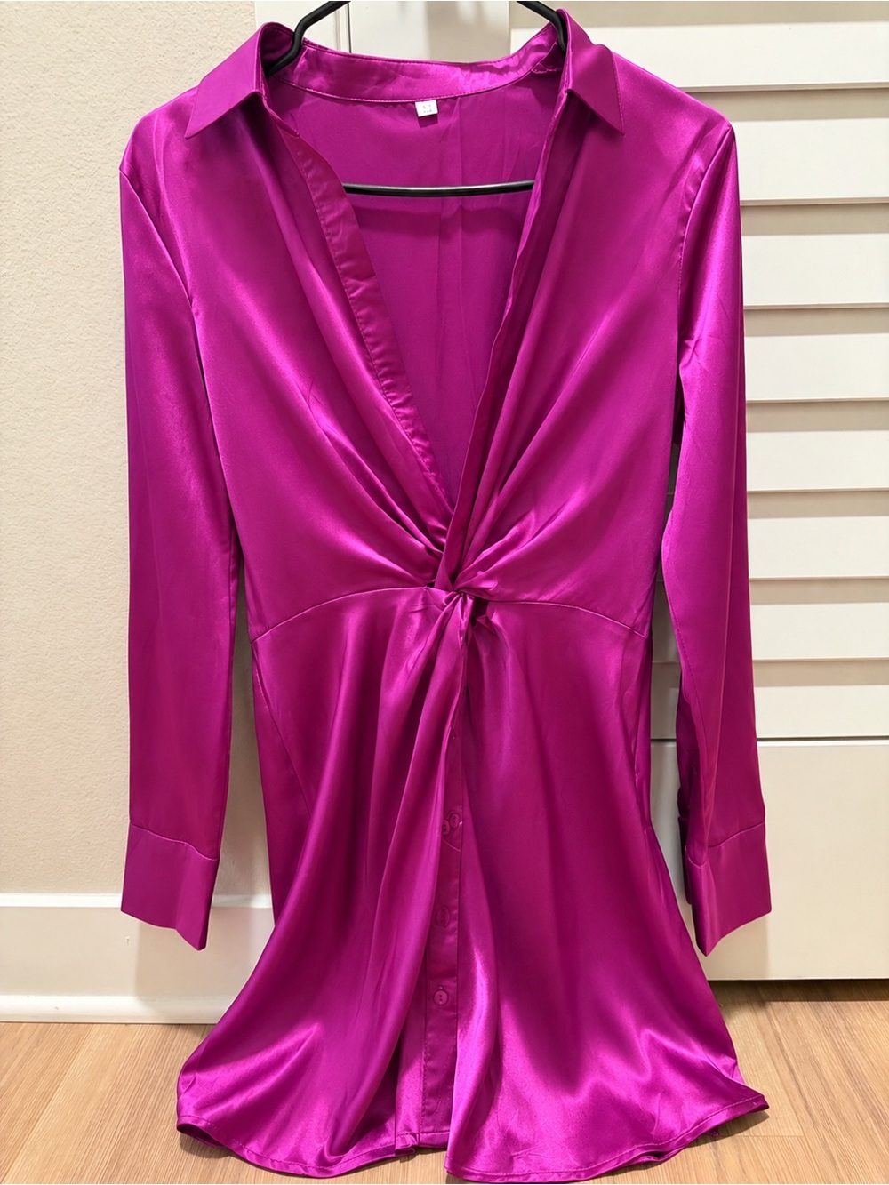 Knot-Front Satin Chemise in Fuchsia